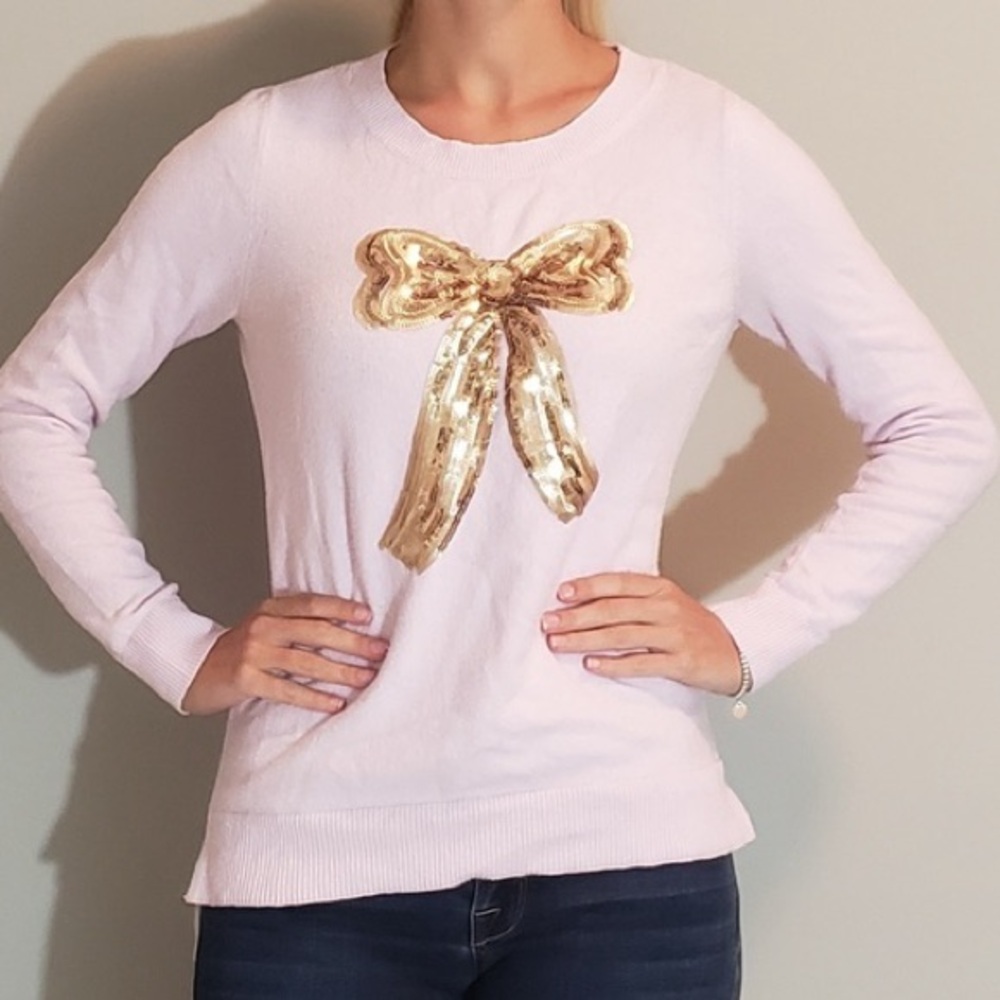 LC Lauren Conrad Festive Light Pink Sweatshirt with Gold Sequin Bow